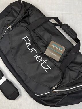 Runetz Gym Travel Black Duffle Bag with Carry Handles and Strap NWT